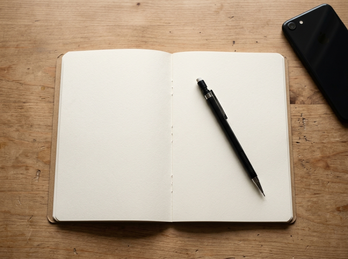 Handwritten notebook of deploy-notification rules on a desk beside a keyboard, planning the Cursor WhatsApp ping