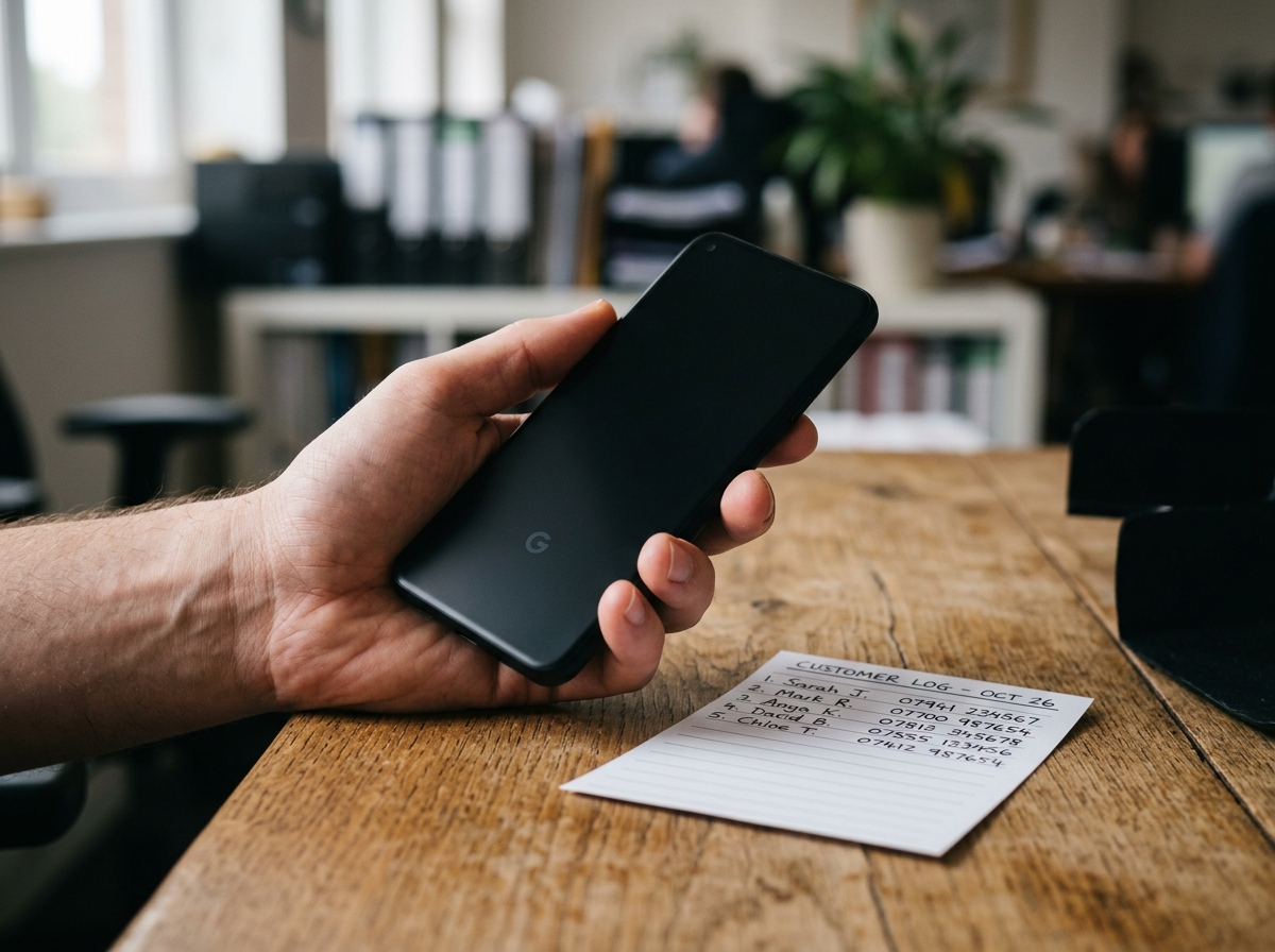Hand holding a smartphone while building a bulk WhatsApp broadcast list