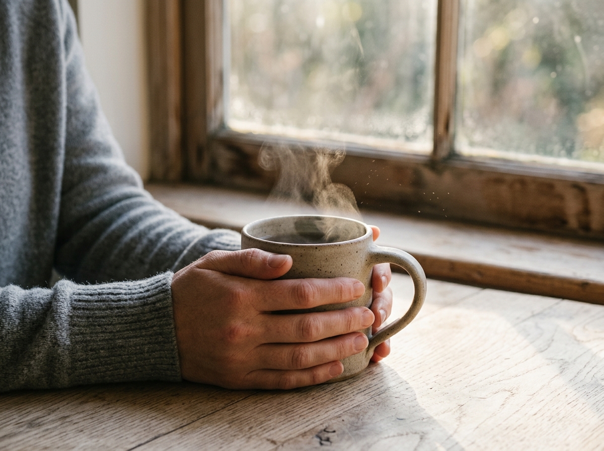 hands coffee window morning