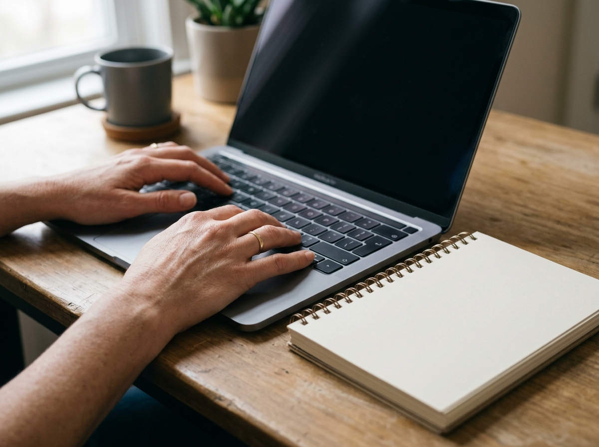 hands keyboard notebook